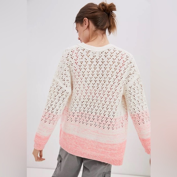 Anthropologie Faustian Dip Open Knit Pink Ombre Cardigan Size SP - Picture 4 of 7